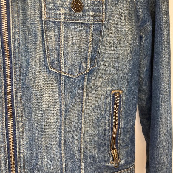 VINTAGE Y2K GAP Size XS Blue Sherpa Fleece Lined Pockets Denim Zip Jean Jacket - Picture 5 of 10